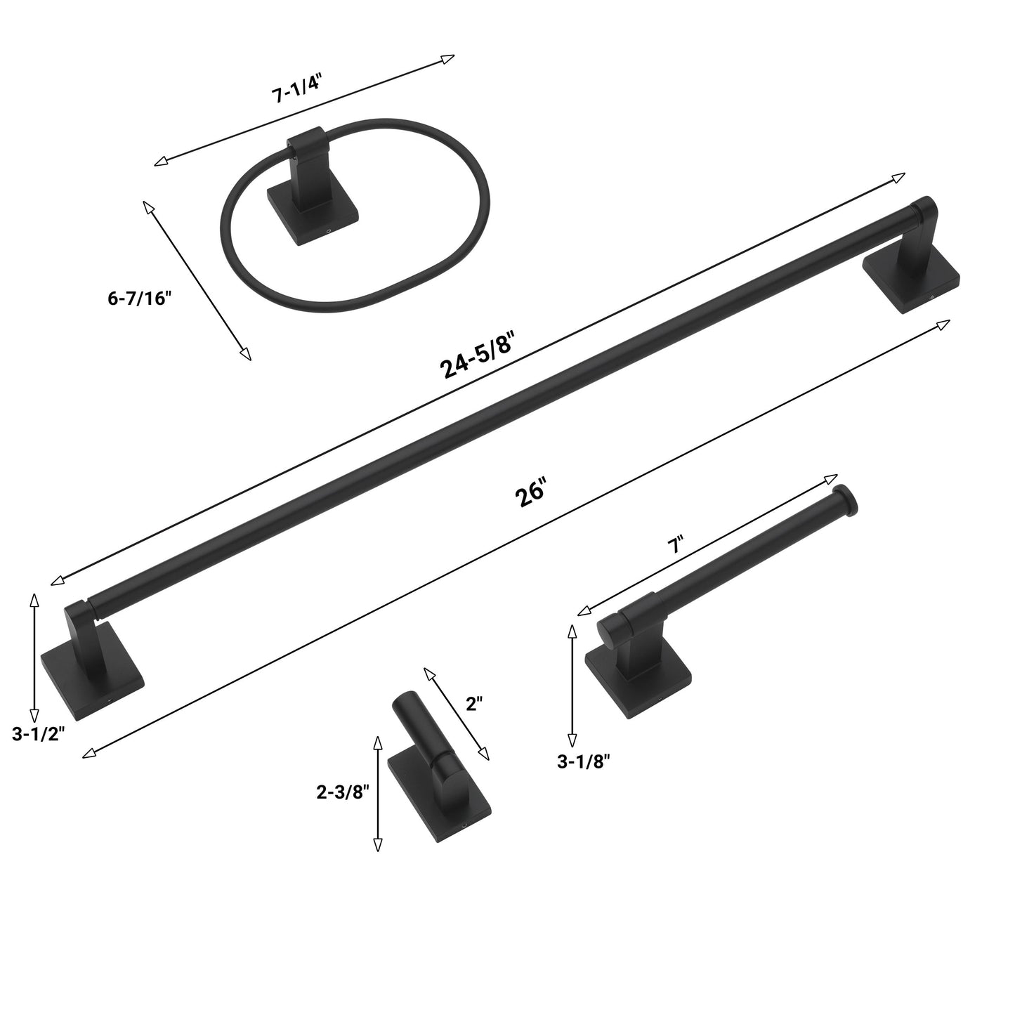 24" Squared Base 4-Piece Bathroom Hardware Accessory Set