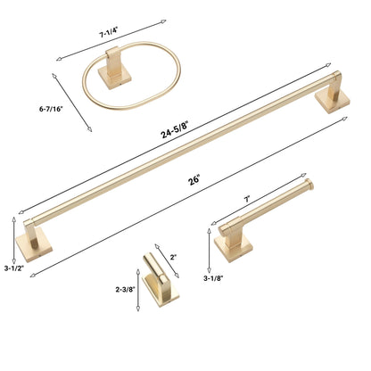 24" Squared Base 4-Piece Bathroom Hardware Accessory Set