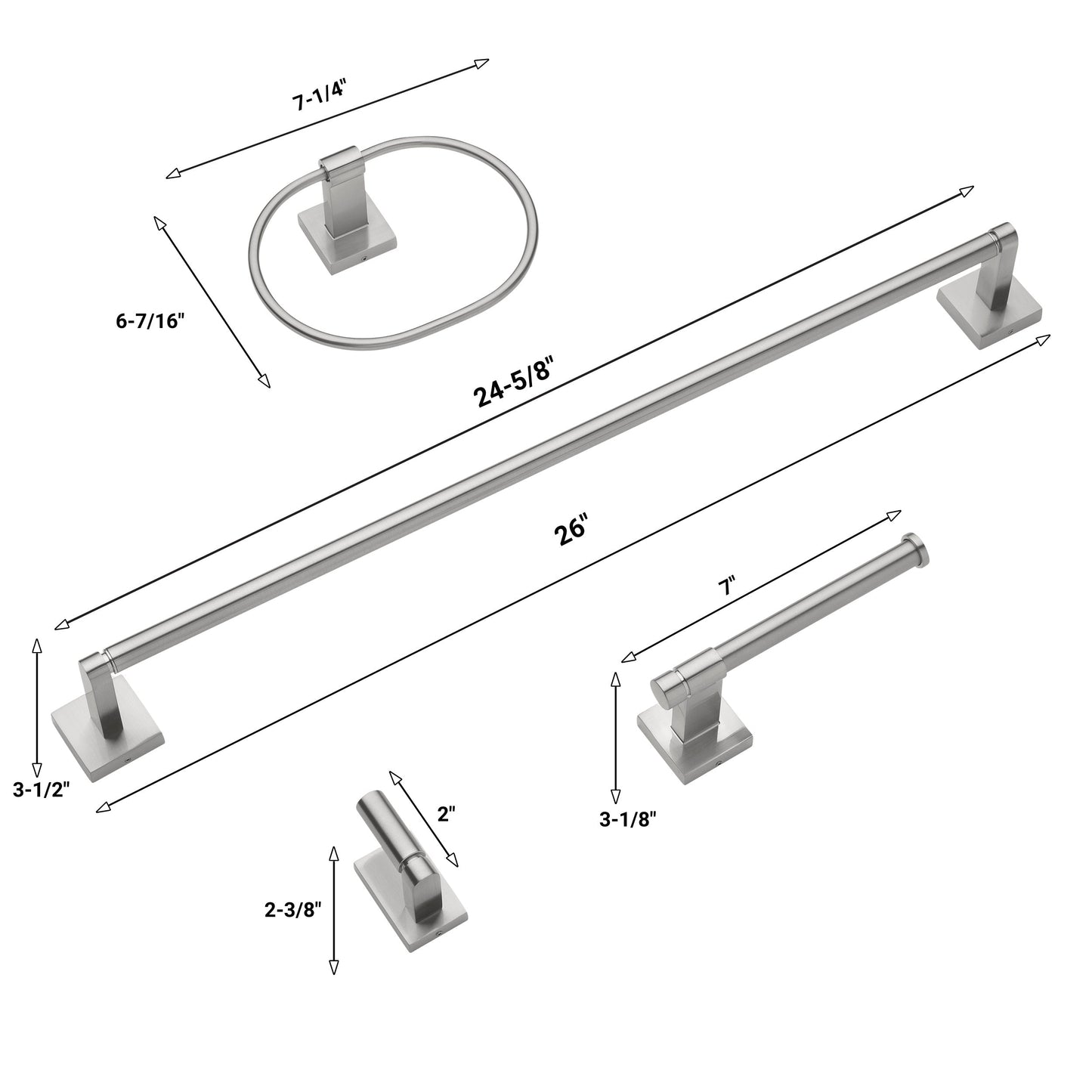 24" Squared Base 4-Piece Bathroom Hardware Accessory Set