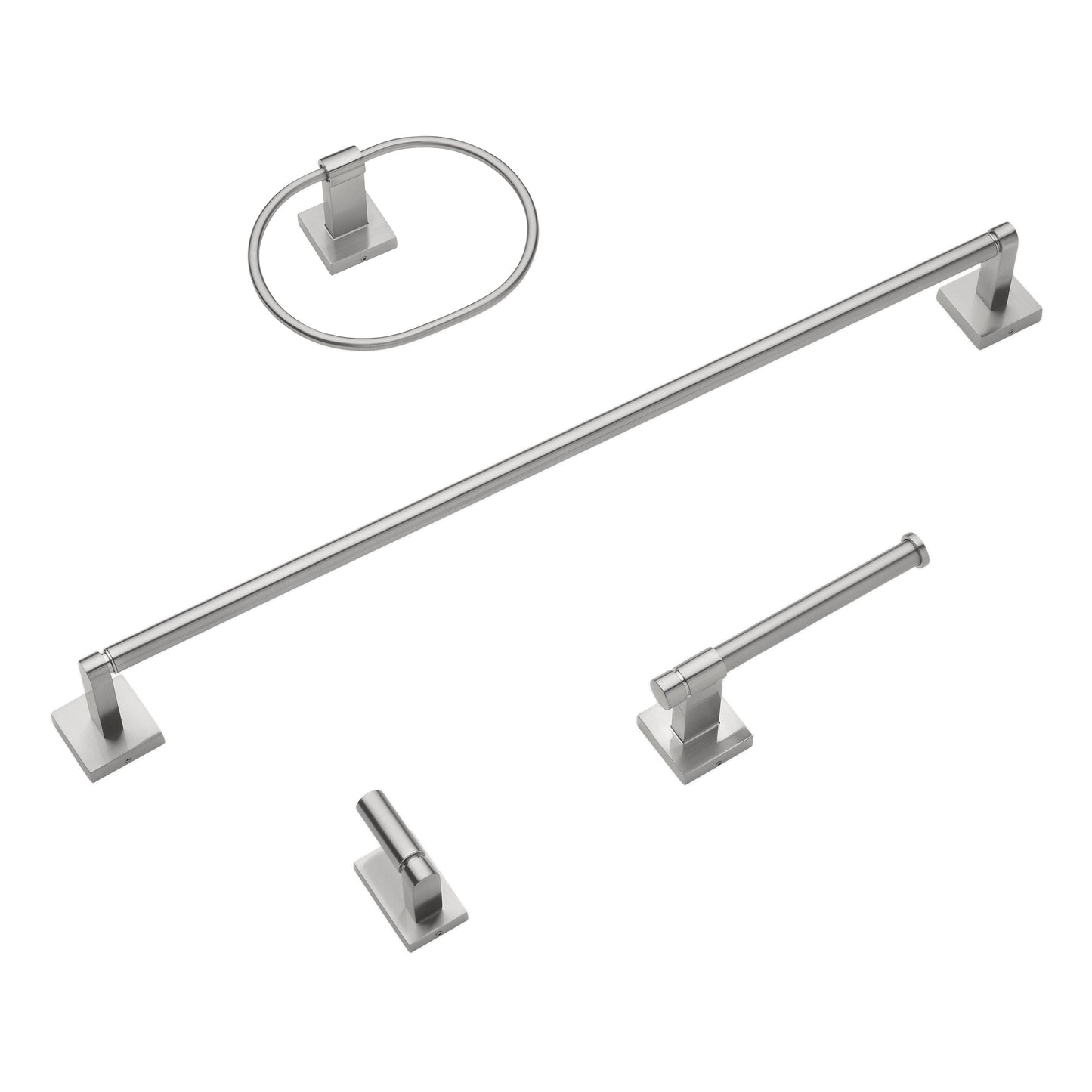 24" Squared Base 4-Piece Bathroom Hardware Accessory Set