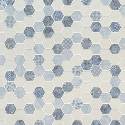 MSI Vista Azul Hexagon (2" Pieces) 11.75" x 12" Polished Glass Mosaic Tile