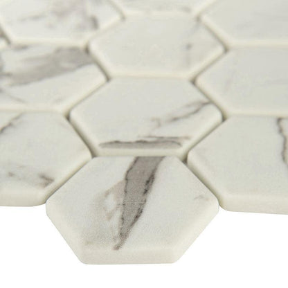 MSI Statuario Celano Hexagon (2" Pieces) 11.75" x 12" Honed Glass Mosaic Tile