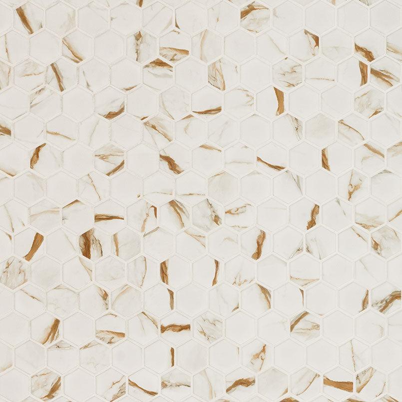 MSI Calacatta Gold Hexagon (2" Pieces) 12" x 12" Matte Porcelain Mosaic Tile