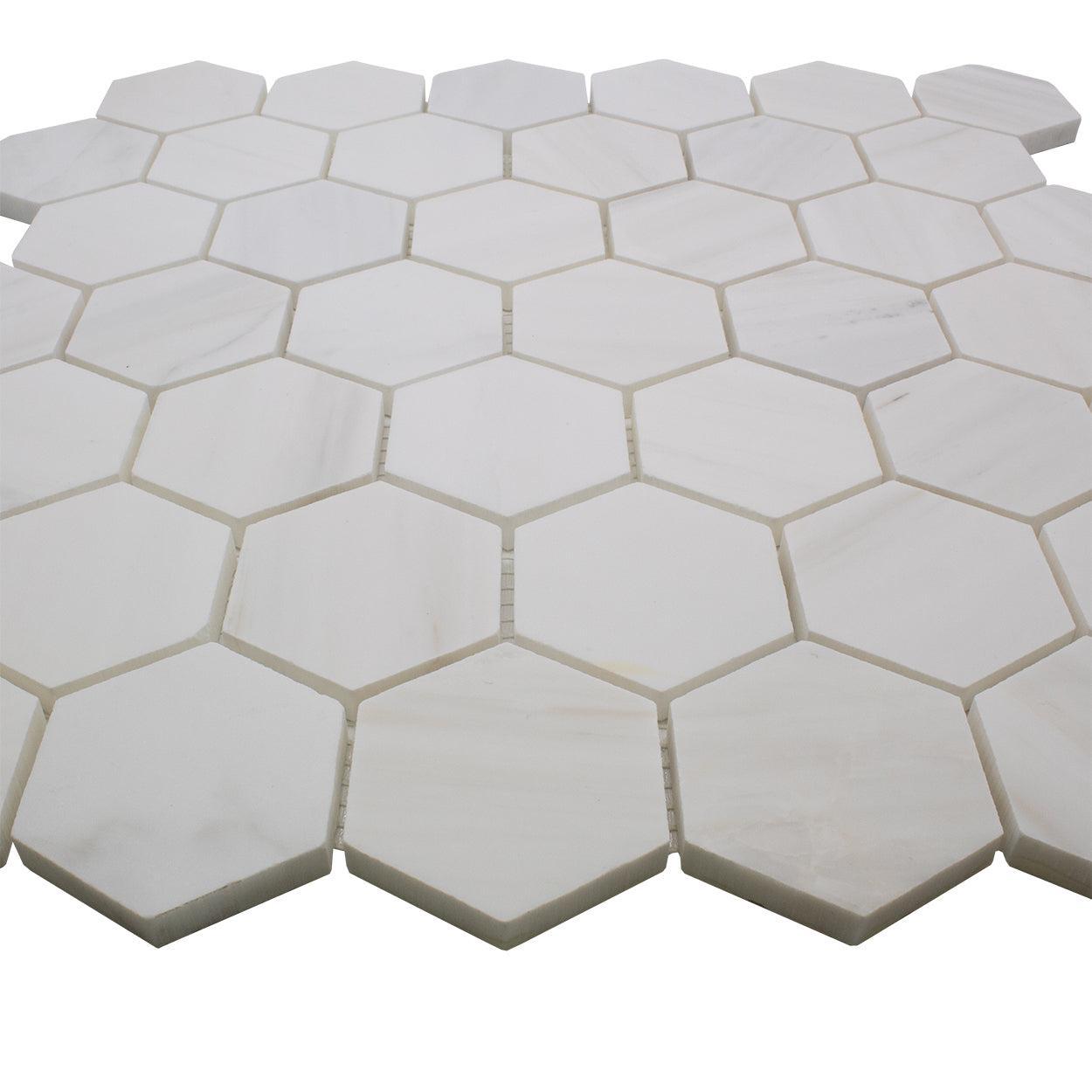 ET Hexagon Dolomite Honed (2" x 2" pieces) 12" x 12" Marble Mosaic Tile