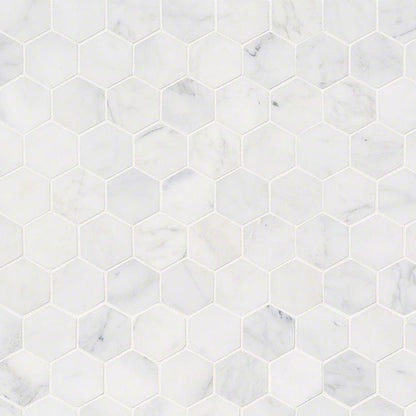 MSI Calacatta Cressa Hexagon (2" Pieces) 11.75" x 12" Honed Marble Mosaic Tile