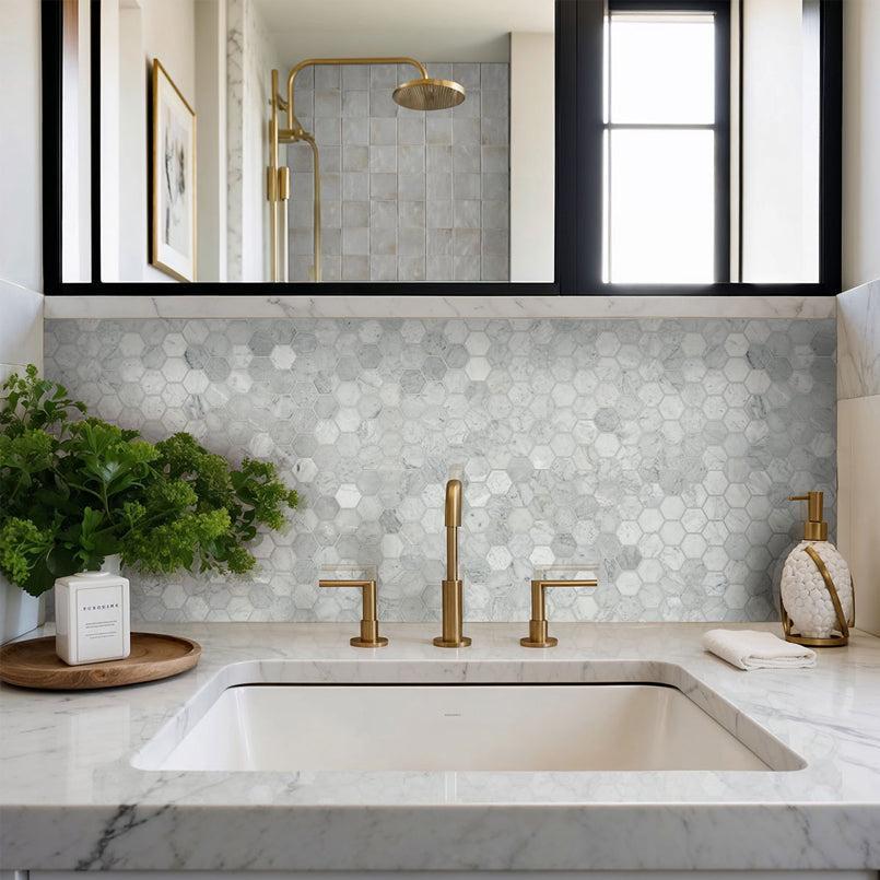 MSI Carrara White Hexagon (2" Pieces) 11.75" x 12" Honed Marble Mosaic Tile