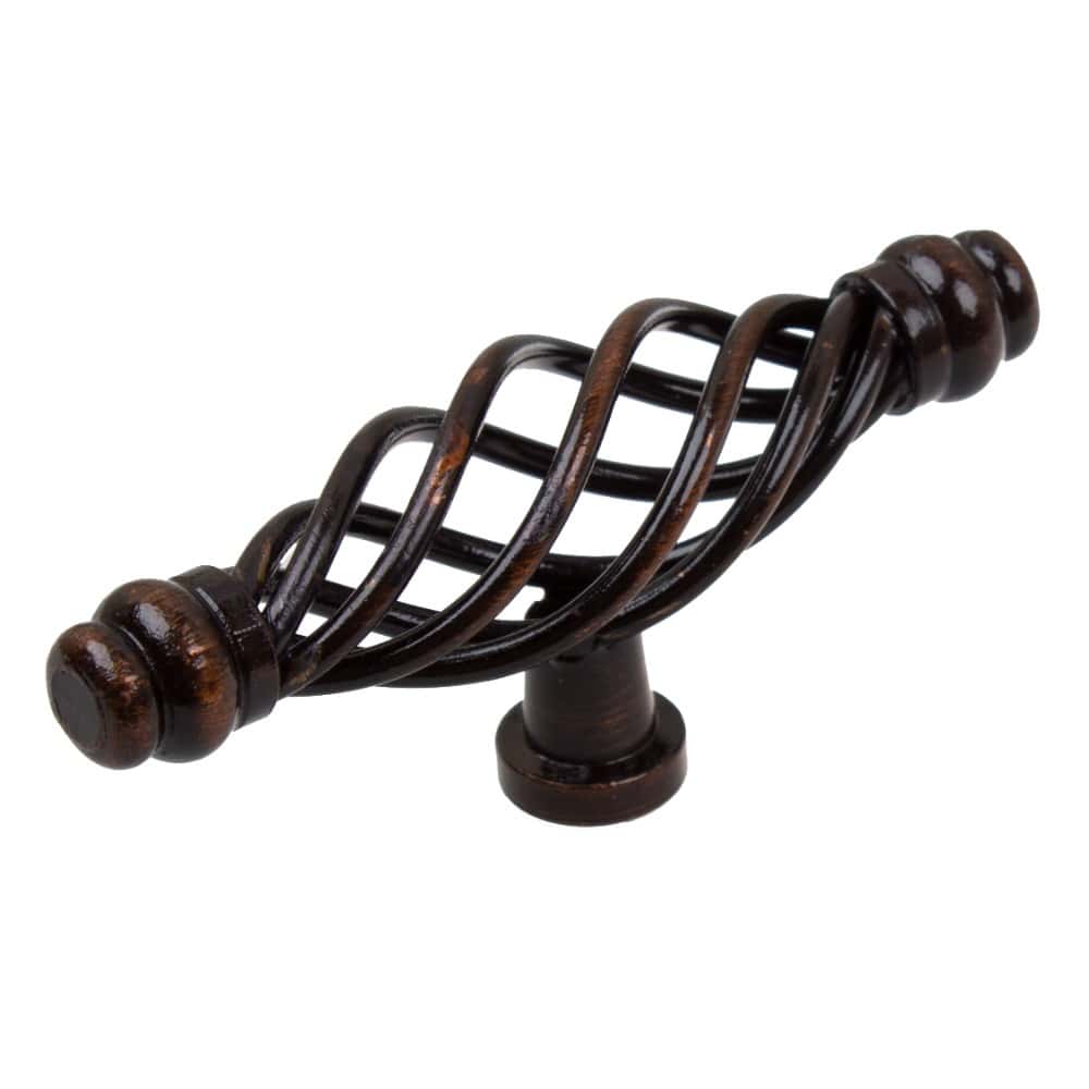 3 1/4" (82.5mm) Oil Rubbed Bronze Classic Twisted Rounded End Birdcage Solid Steel Cabinet T-Knob