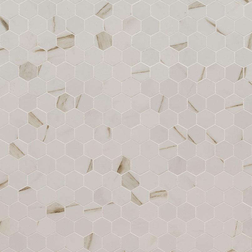 MSI Calacatta Porcelain (2" Pieces) 11.75" x 12" Matte Porcelain Mosaic Tile