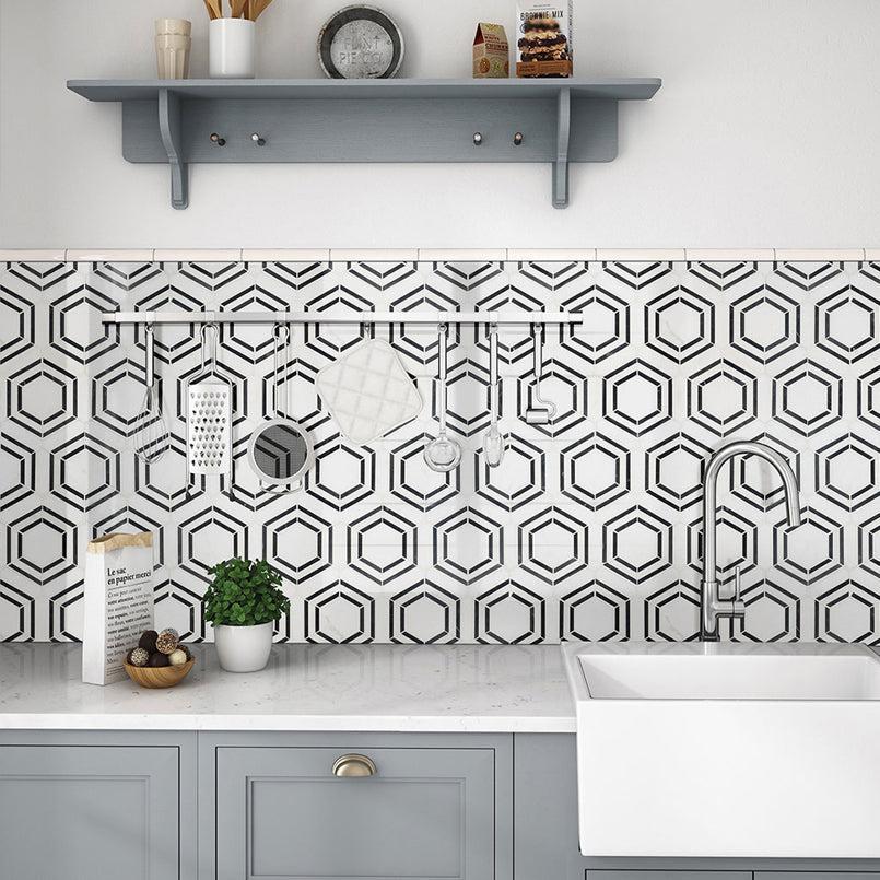 MSI Georama Nero 12" x 12" Polished Marble Mosaic Tile