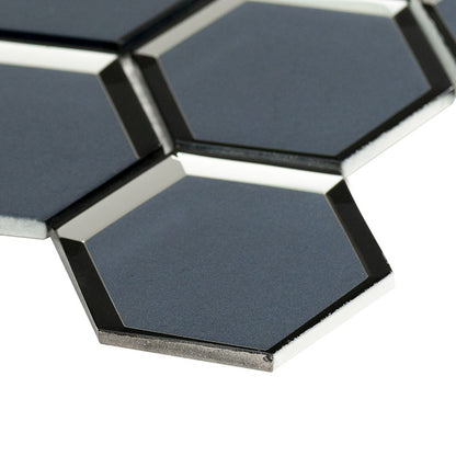 MSI Vague Blue Hexagon (3" Pieces) 11.25" x 11.5" Polished Glass Mosaic Tile