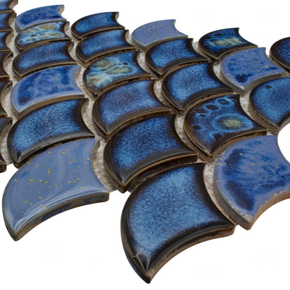 ET Dragon Scale Royal Blue 9.75" x 12" Mosaic Tile