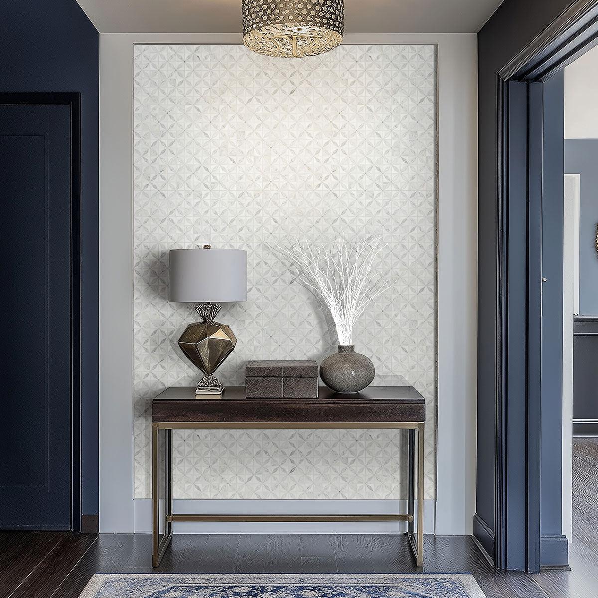 MSI Bianco Starlite Geometric 12" x 12" Polished Marble Mosaic Tile
