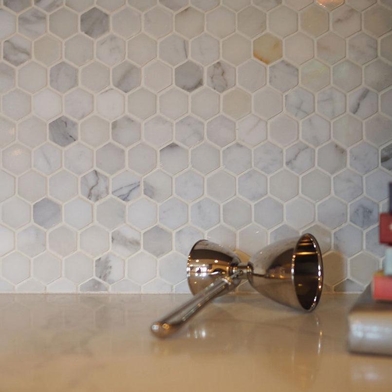 MSI Calacatta Gold Hexagon (2" Pieces) 12" x 12" Polished Marble Mosaic Tile