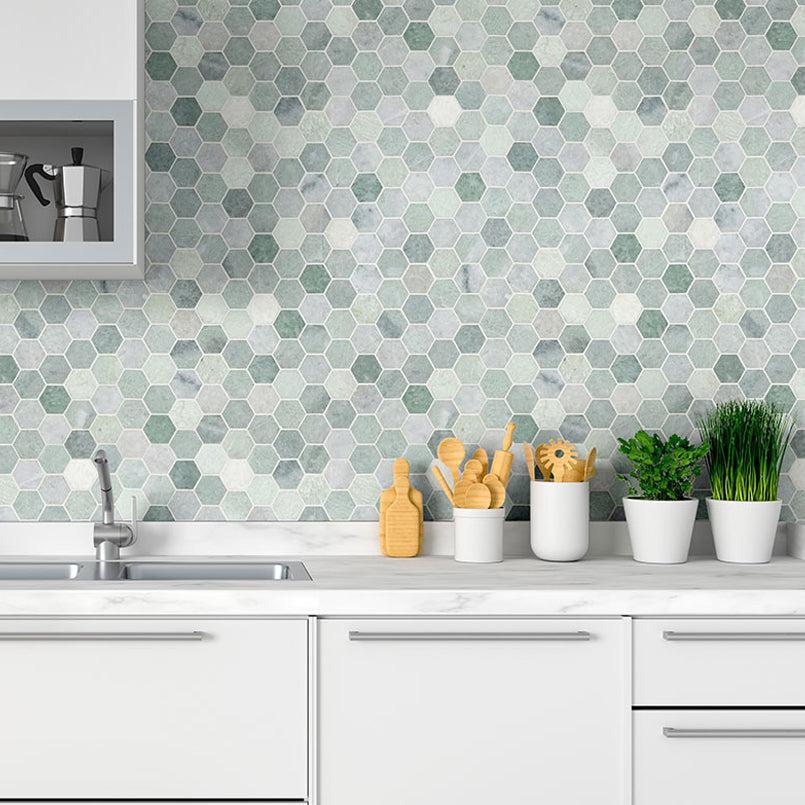MSI Icelandic Green Hexagon (2" Pieces) 11.75" x 12" Polished Marble Mosaic Tile