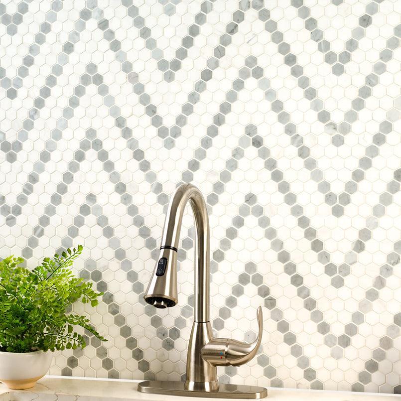 MSI Bianco Dolomite Sazi (1" Hexagon Pieces) 12.25" x 12.25" Polished Marble Mosaic Tile