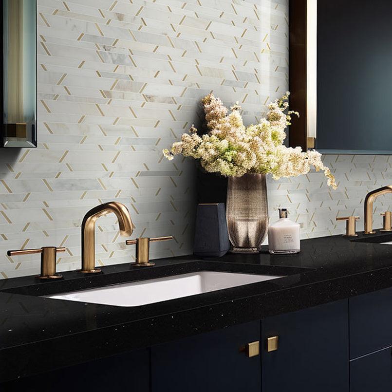 MSI Metro Gold Pattern 12" x 12.25" Mixed Finish Marble & Metal Mosaic Tile