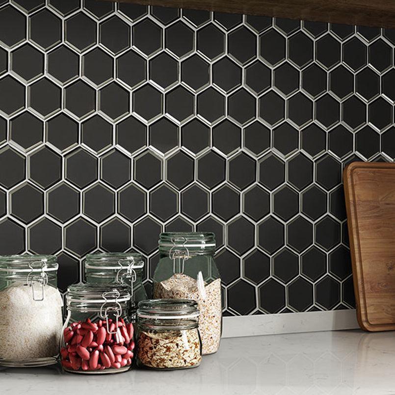 MSI Metallic Gray Beveled Hexagon (3" Pieces) 11.25" x 11.5" Polished Glass Mosaic Tile
