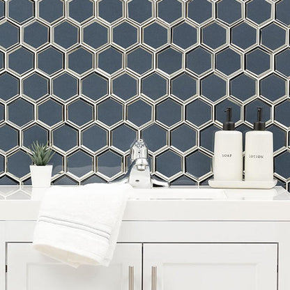MSI Vague Blue Hexagon (3" Pieces) 11.25" x 11.5" Polished Glass Mosaic Tile