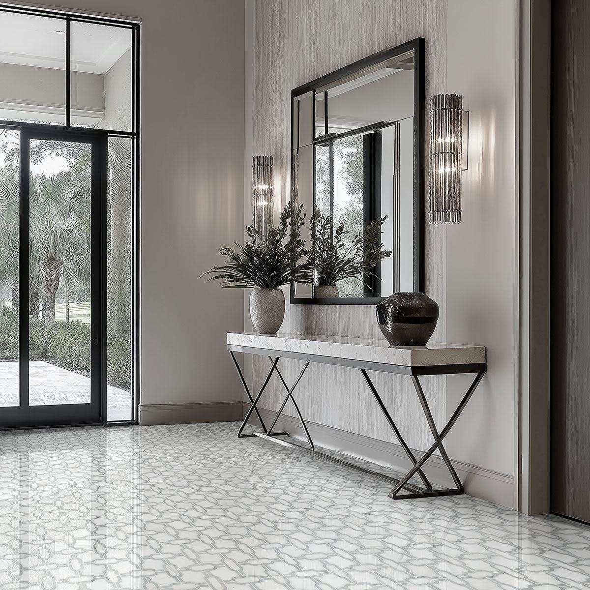 MSI Bianco Dolomite Gridwork 12" x 12" Polished Marble Mosaic Tile