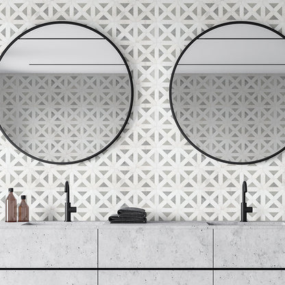 MSI Bianco Dolomite Geometrica 12" x 12" Polished Marble Mosaic Tile