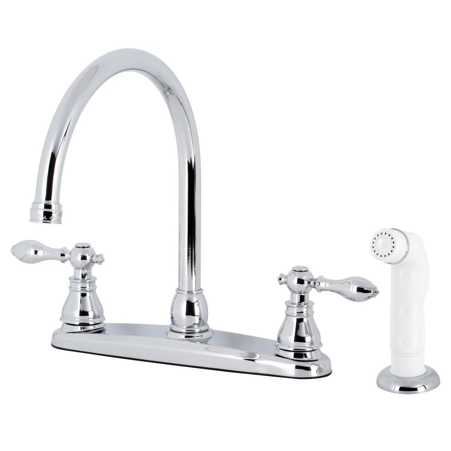 American Classic A Two-Handle 4-Hole Deck Mount 8" Centerset With White Side Sprayer Kitchen Faucet