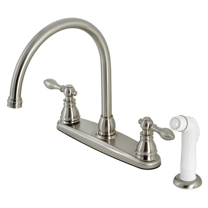 American Classic A Two-Handle 4-Hole Deck Mount 8" Centerset With White Side Sprayer Kitchen Faucet