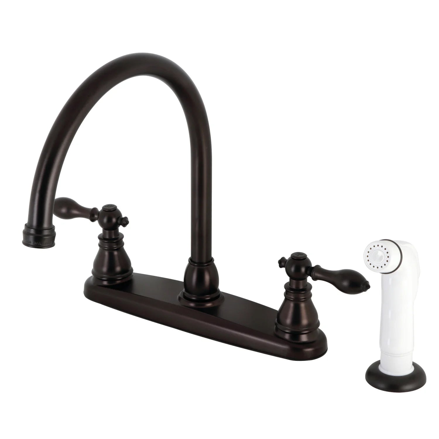 American Classic A Two-Handle 4-Hole Deck Mount 8" Centerset With White Side Sprayer Kitchen Faucet