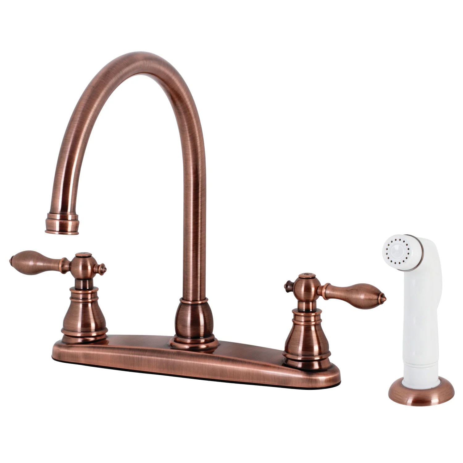 American Classic A Two-Handle 4-Hole Deck Mount 8" Centerset With White Side Sprayer Kitchen Faucet