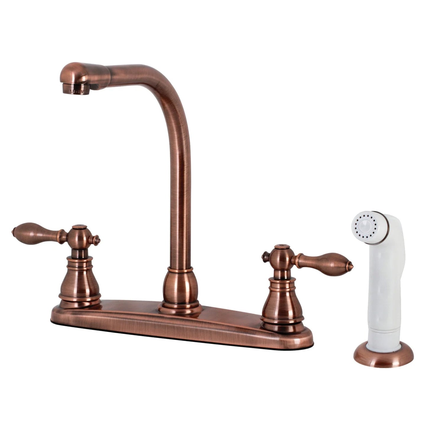 American Classic C Two-Handle 4-Hole Deck Mount 8" Centerset With White Side Sprayer Kitchen Faucet