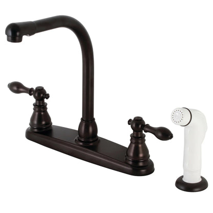 American Classic C Two-Handle 4-Hole Deck Mount 8" Centerset With White Side Sprayer Kitchen Faucet