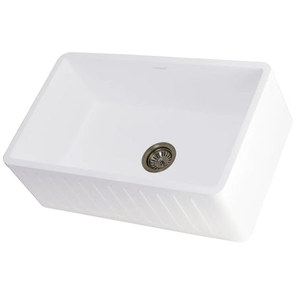 Arcticstone 30" x 18" x 9-9/16" Solid Surface Matte White Stone Apron-Front Single Bowl Undermount Farmhouse Kitchen Sink