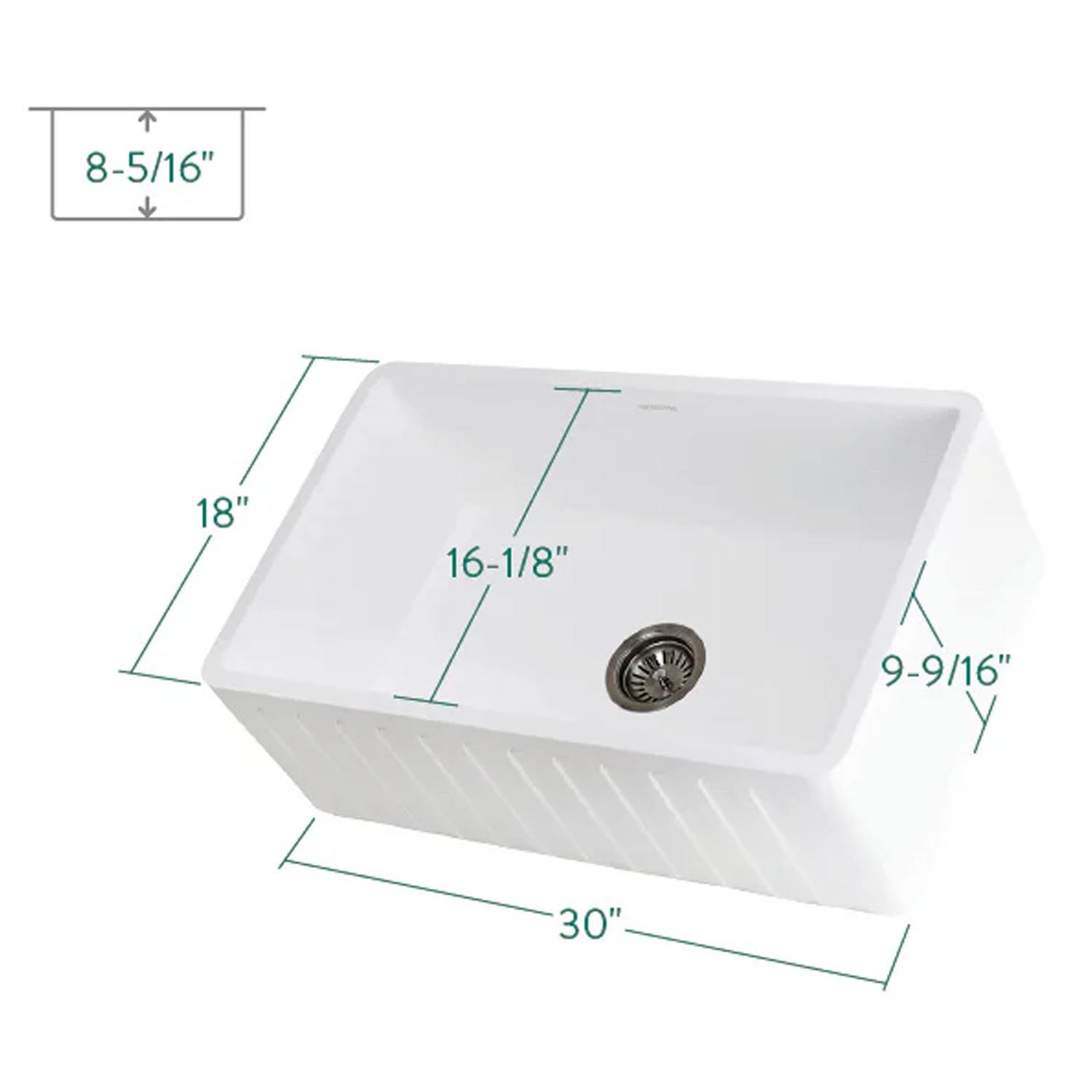 Arcticstone 30" x 18" x 9-9/16" Solid Surface Matte White Stone Apron-Front Single Bowl Undermount Farmhouse Kitchen Sink