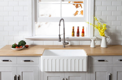 Arcticstone 30" x 18" x 9-9/16" Solid Surface Matte White Stone Apron-Front Single Bowl Undermount Farmhouse Kitchen Sink