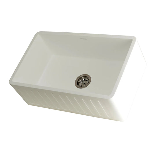 Arcticstone 30" x 18" x 9-9/16" Solid Surface Matte White Stone Apron-Front Single Bowl Undermount Farmhouse Kitchen Sink