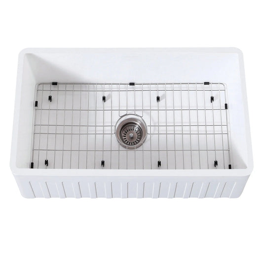 Arcticstone 30" x 18" x 9-9/16" Solid Surface Matte White Stone Apron-Front Single Bowl Undermount Farmhouse Kitchen Sink