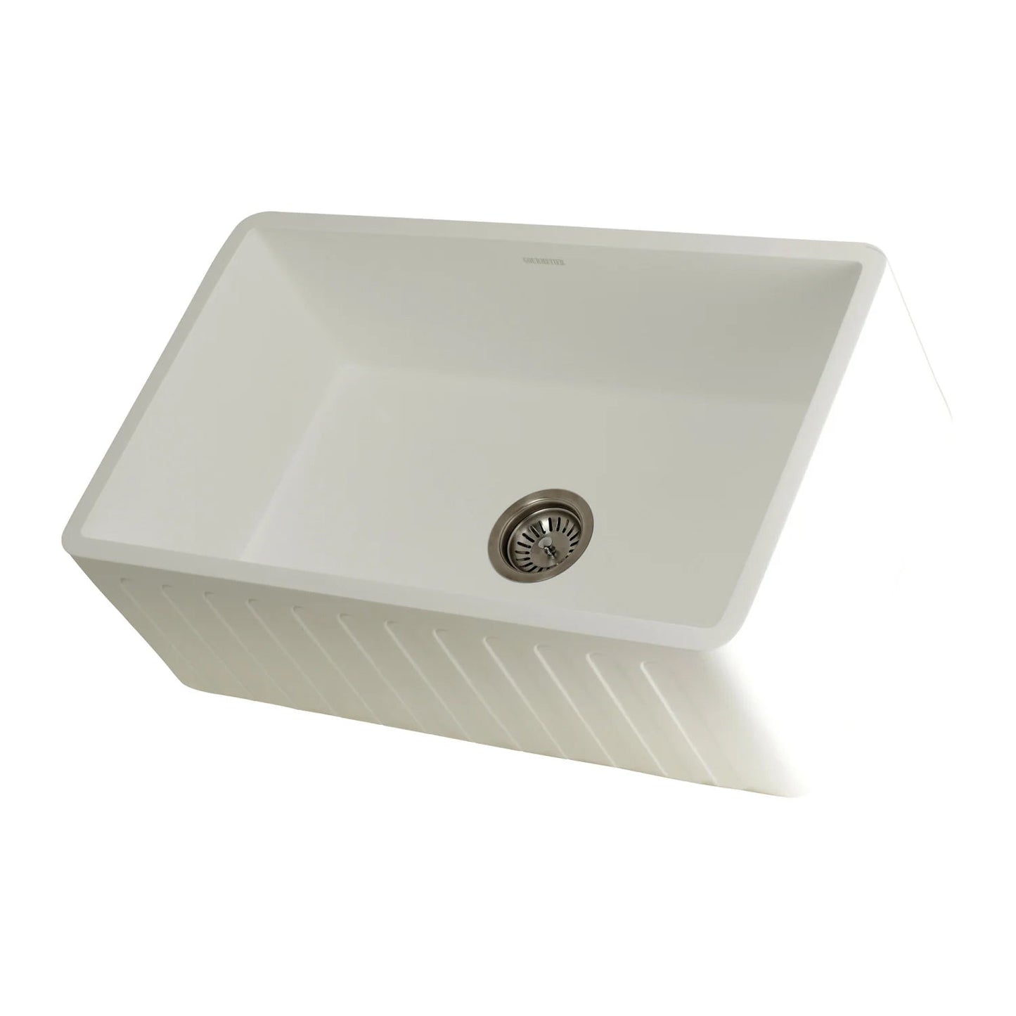 Arcticstone 30" x 18" x 9-9/16" Solid Surface Matte White Stone Apron-Front Single Bowl Undermount Farmhouse Kitchen Sink