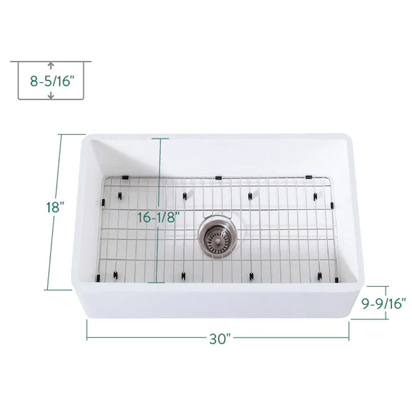 Arcticstone 30" x 18" x 9-9/16" Solid Surface White Stone Apron-Front Single Bowl Undermount Farmhouse Kitchen Sink