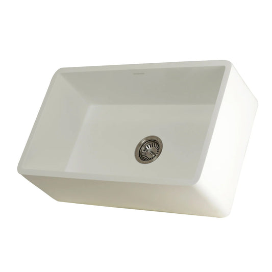 Arcticstone 30" x 18" x 9-9/16" Solid Surface White Stone Apron-Front Single Bowl Undermount Farmhouse Kitchen Sink