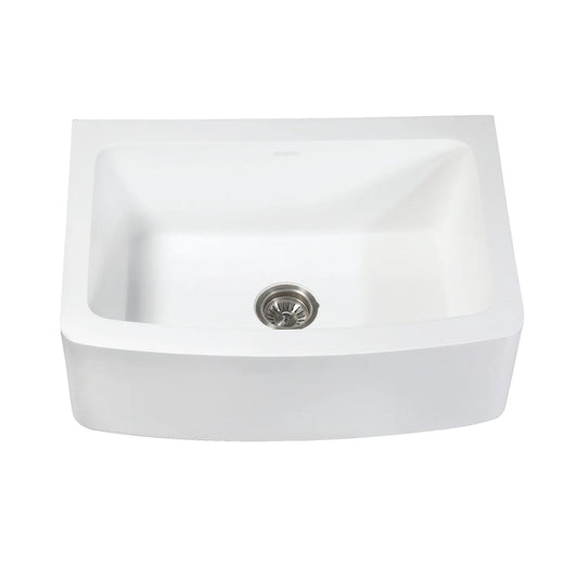 Arcticstone 30" x 22" x 9" Solid Surface Matte White Stone Apron-Front Single Bowl Undermount Farmhouse Kitchen Sink