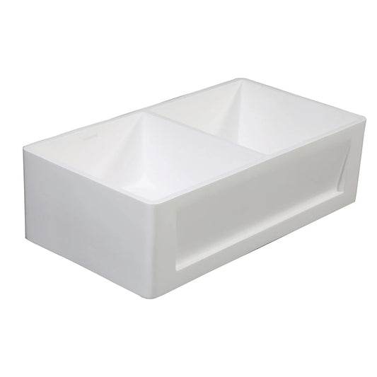 Arcticstone 33" x 18" x 9-5/8" Solid Surface Matte White Stone Apron-Front Double Bowl Undermount Farmhouse Kitchen Sink