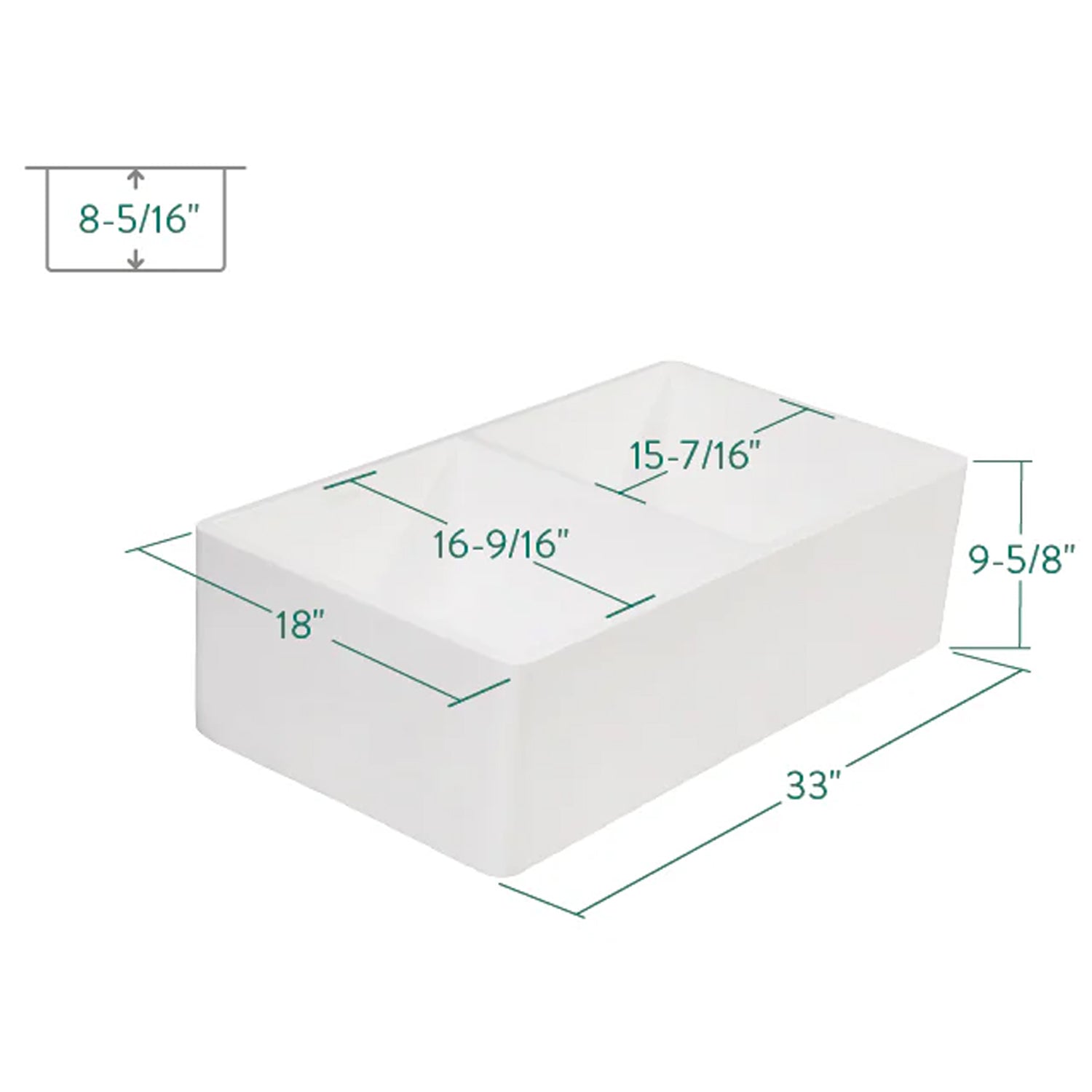 Arcticstone 33" x 18" x 9-5/8" Solid Surface White Stone Double Bowl Undermount Farmhouse Kitchen Sink