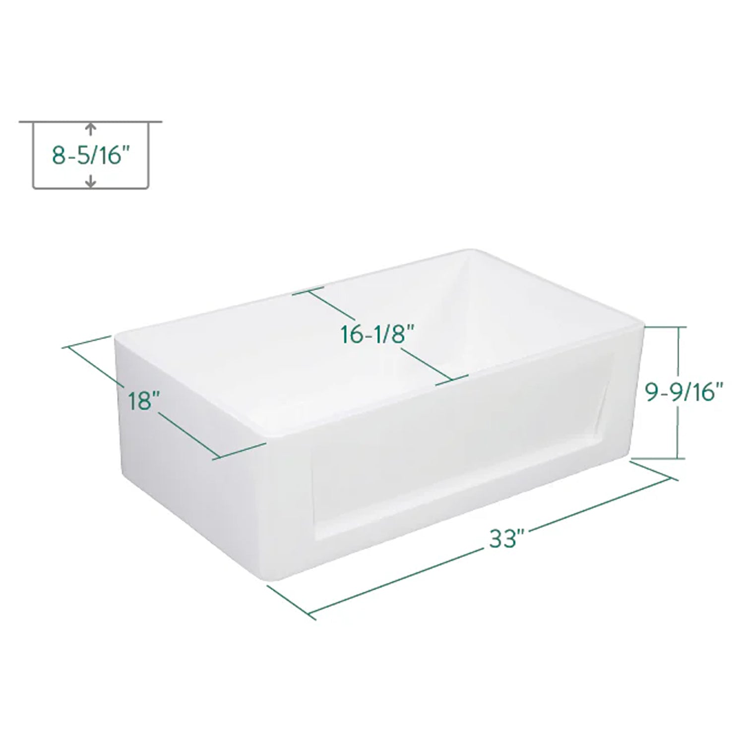 Arcticstone 33" x 18" x 9-9/16" Solid Surface Matte White Stone Apron-Front Single Bowl Undermount Farmhouse Kitchen Sink