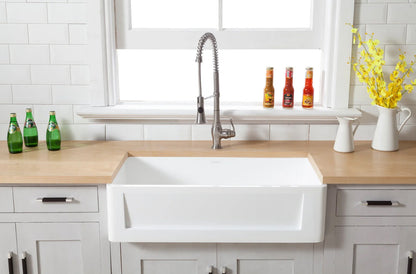 Arcticstone 33" x 18" x 9-9/16" Solid Surface Matte White Stone Apron-Front Single Bowl Undermount Farmhouse Kitchen Sink