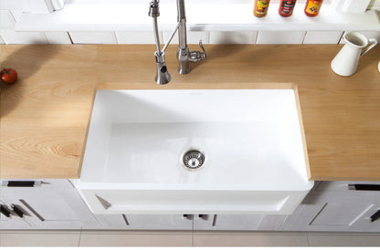 Arcticstone 33" x 18" x 9-9/16" Solid Surface Matte White Stone Apron-Front Single Bowl Undermount Farmhouse Kitchen Sink