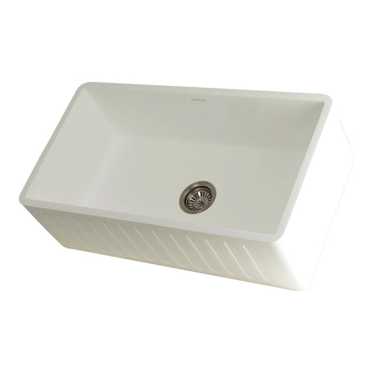 Arcticstone 33" x 18" x 9-9/16" Solid Surface Matte White Stone Apron-Front Single Bowl Undermount Farmhouse Kitchen Sink