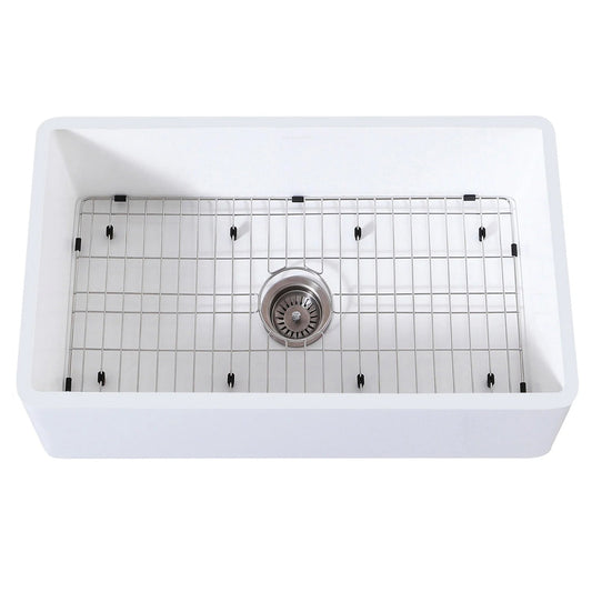 Arcticstone 33" x 18" x 9-9/16" Solid Surface Matte White Stone Apron-Front Single Bowl Undermount Farmhouse Kitchen Sink