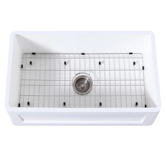 Arcticstone 33" x 18" x 9-9/16" Solid Surface Matte White Stone Apron-Front Single Bowl Undermount Farmhouse Kitchen Sink