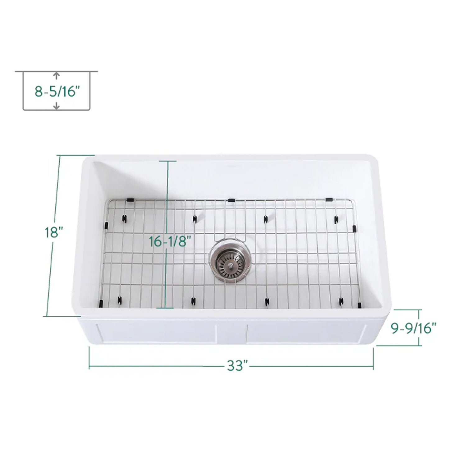 Arcticstone 33" x 18" x 9-9/16" Solid Surface White Stone Apron-Front Single Bowl Undermount Farmhouse Kitchen Sink