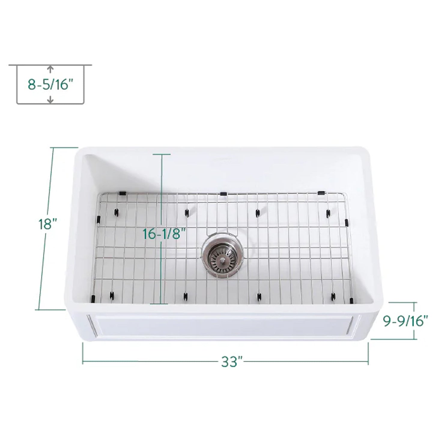 Arcticstone 33" x 18" x 9-9/16" Solid Surface White Stone Apron-Front Single Bowl Undermount Farmhouse Kitchen Sink