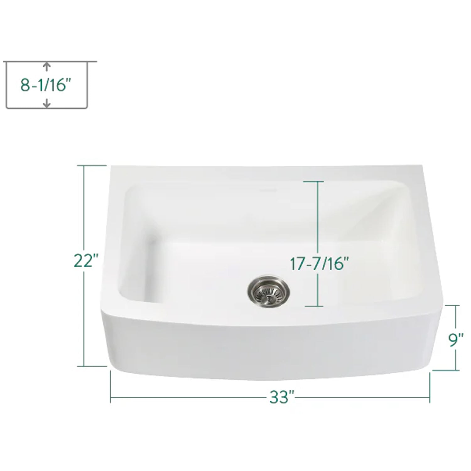 Arcticstone 33" x 22" x 9" Solid Surface White Stone Apron-Front Single Bowl Undermount Farmhouse Kitchen Sink